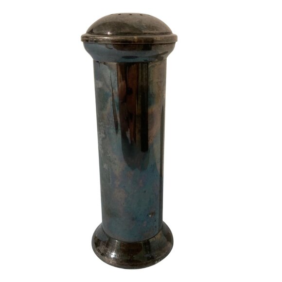 Antique Silver Tone Salt Shaker Cylindrical Design Vintage Kitchen Collectible - Picture 1 of 8
